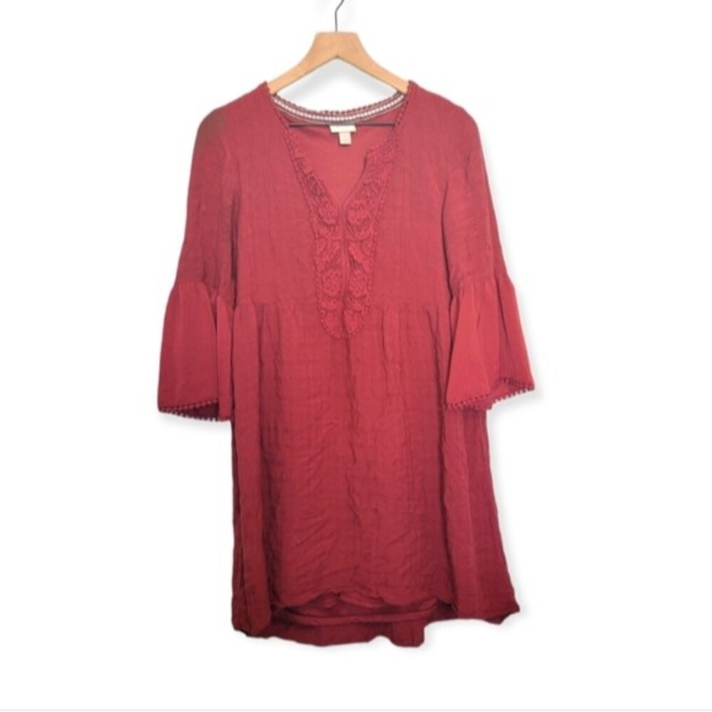 Knox Rose Burgundy Lace Boho Mini Dress Size Large